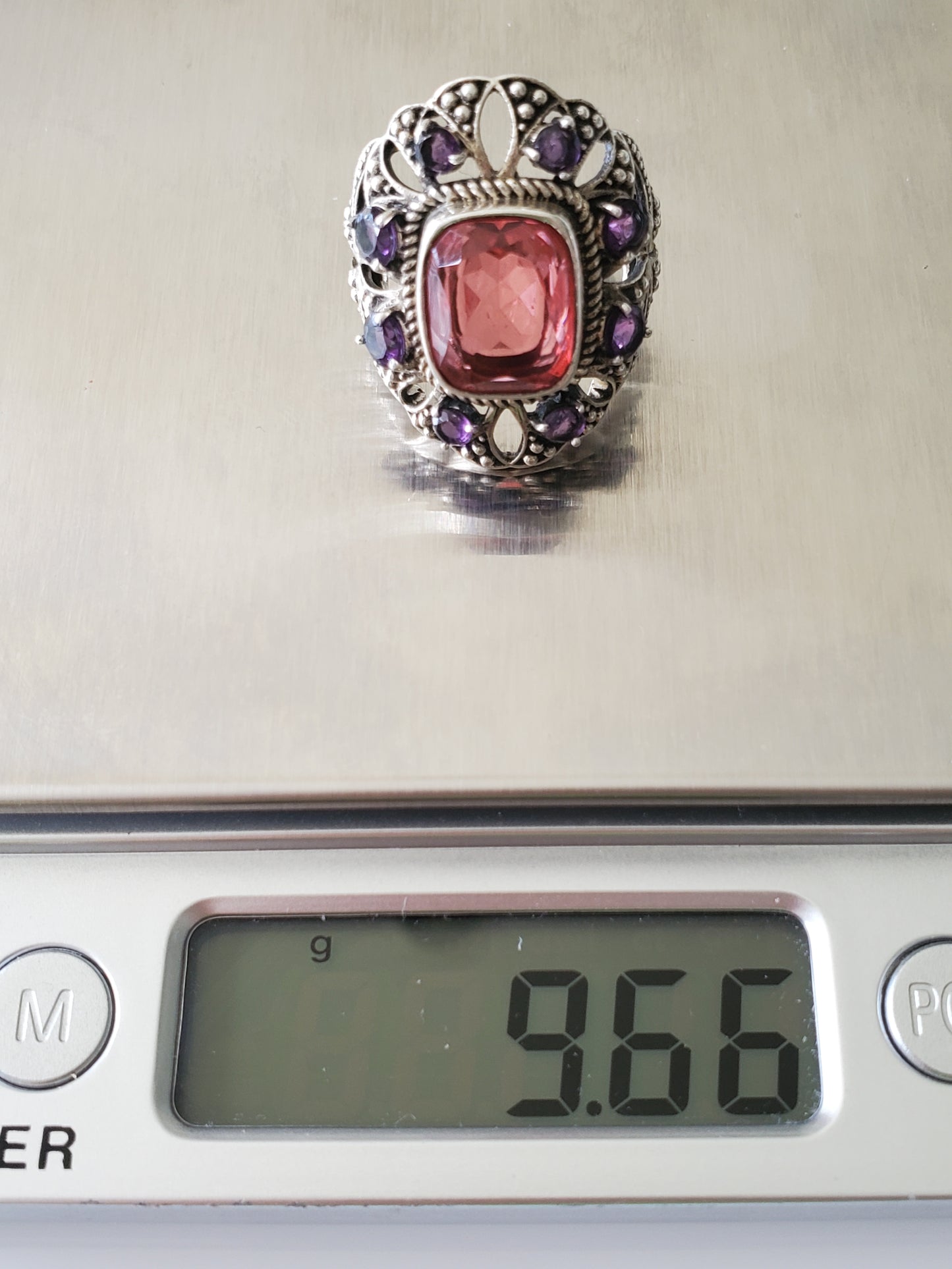 Watermelon Quartz and Amethyst Nicky Butler Sterling Ring