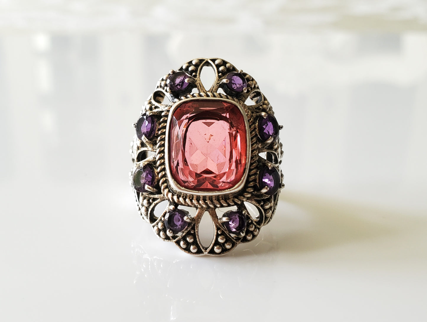 Watermelon Quartz and Amethyst Nicky Butler Sterling Ring