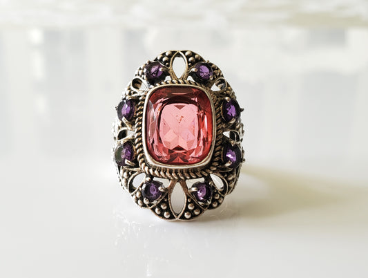 Watermelon Quartz and Amethyst Nicky Butler Sterling Ring