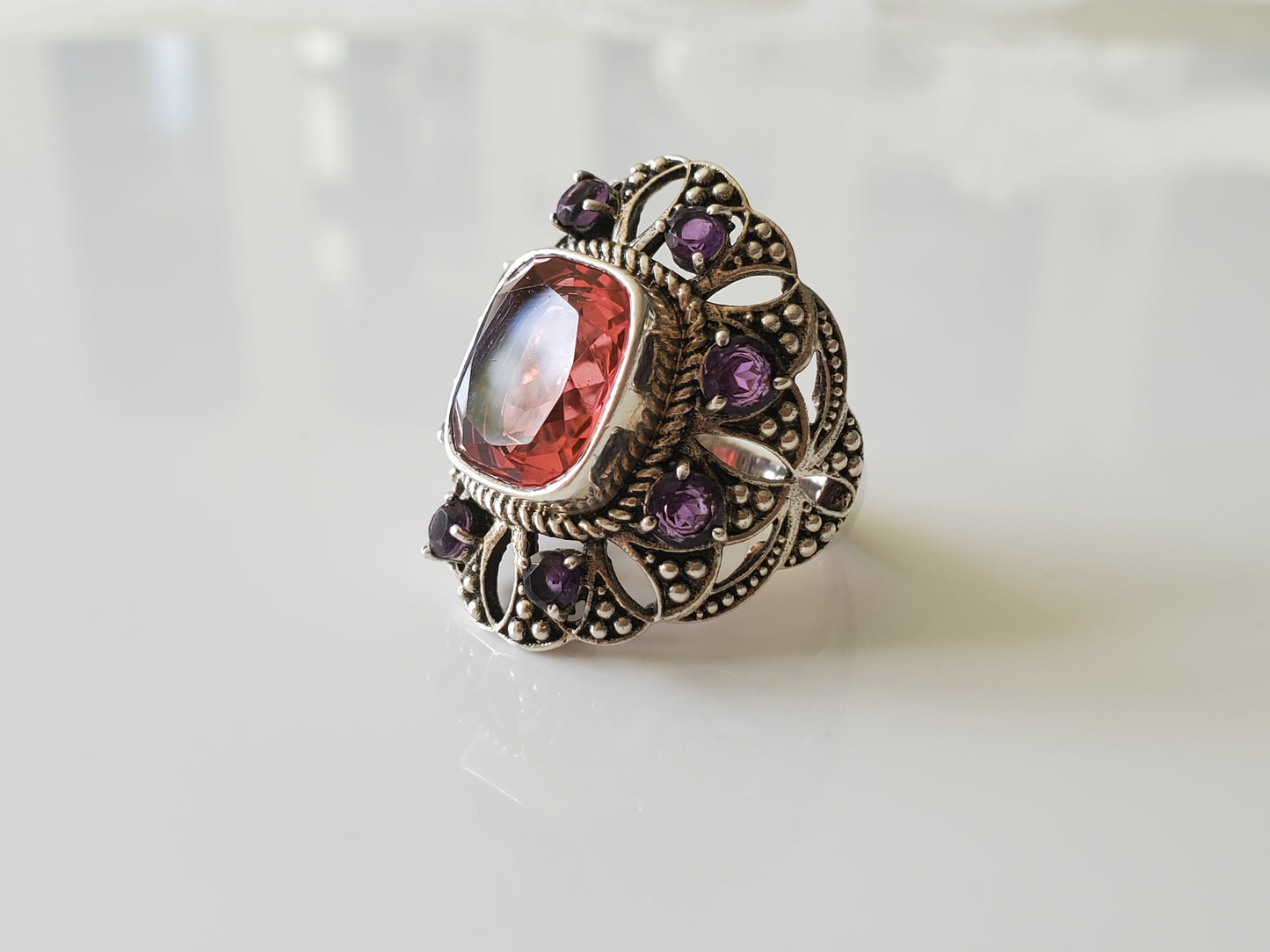 Watermelon Quartz and Amethyst Nicky Butler Sterling Ring