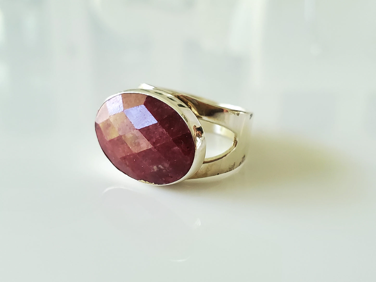 Sterling Silver East West Ruby Ring