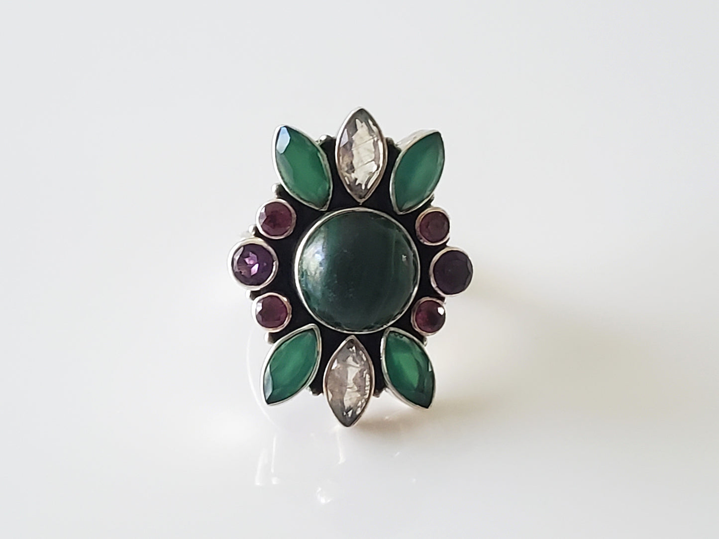 Nicky Butler Bezel Set Malachite Multi Colored Stone Ring