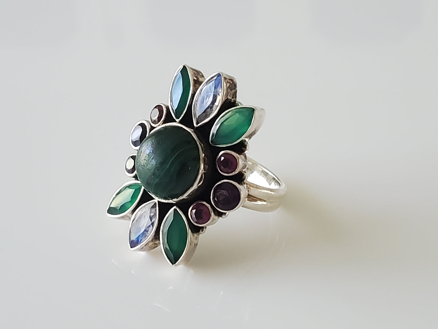 Nicky Butler Bezel Set Malachite Multi Colored Stone Ring