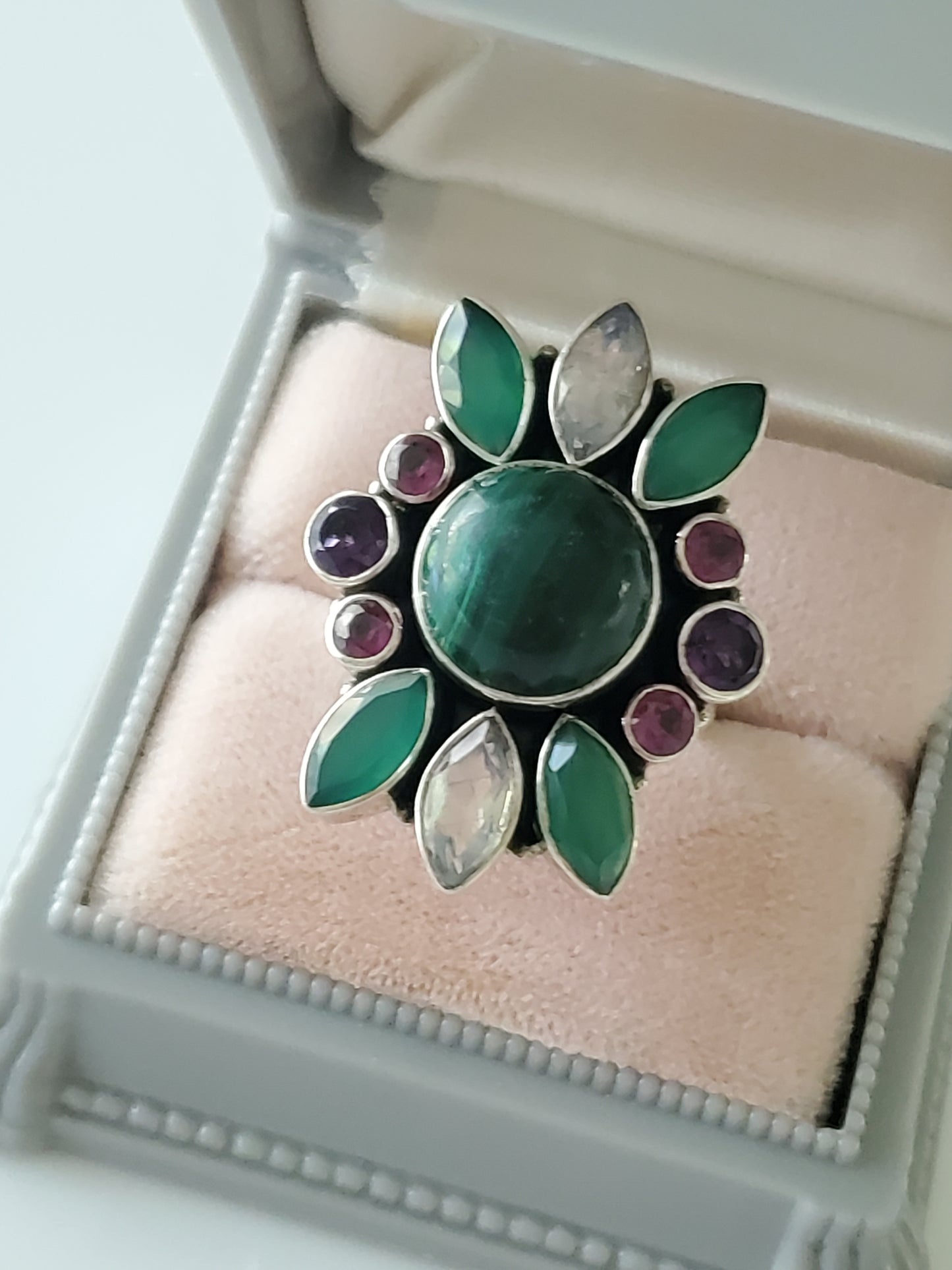 Nicky Butler Bezel Set Malachite Multi Colored Stone Ring