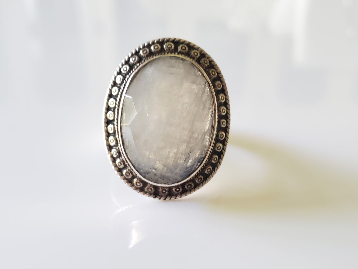 Oval Faceted Moonstone Halo Sterling Ring by Nicky Butler