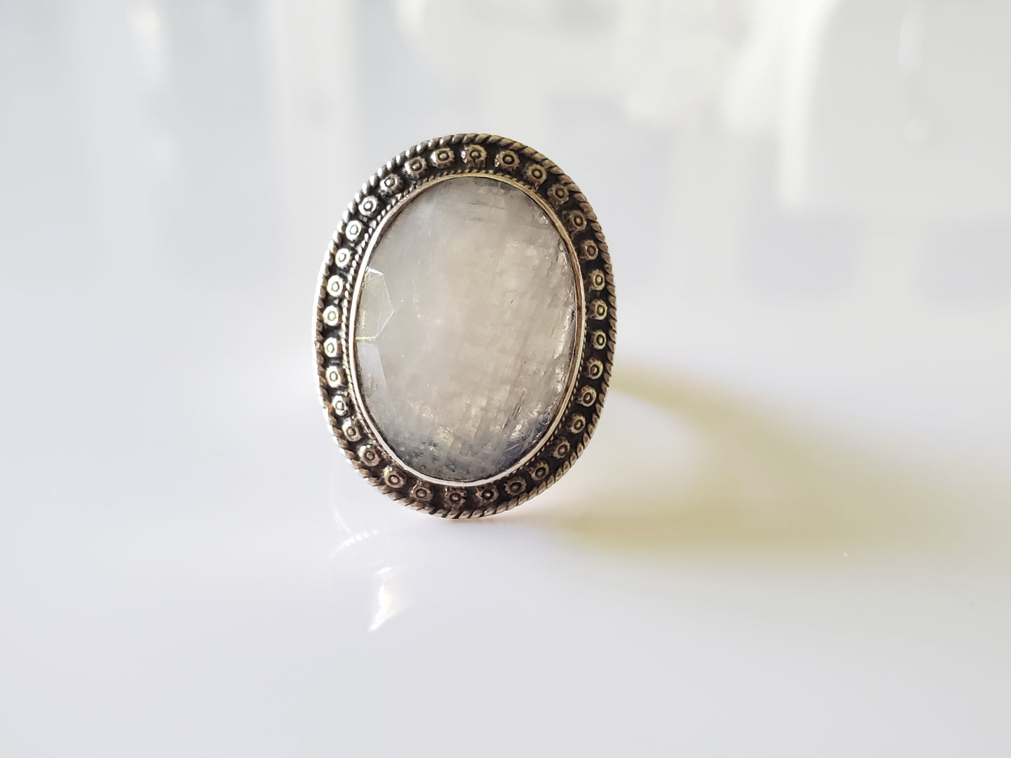 Oval Faceted Moonstone Halo Sterling Ring by Nicky Butler