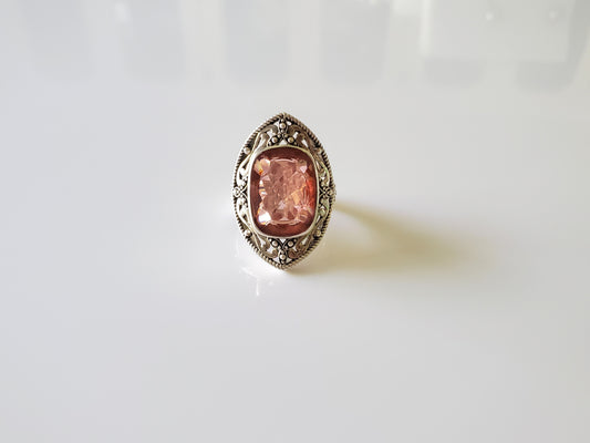 Pink Watermelon Quartz Navette Ring by Nicky Butler