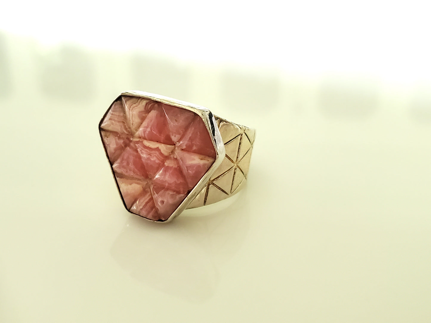 Jay King DTR 925 Sterling Silver and Rhodochrosite Quilted Pattern Ring