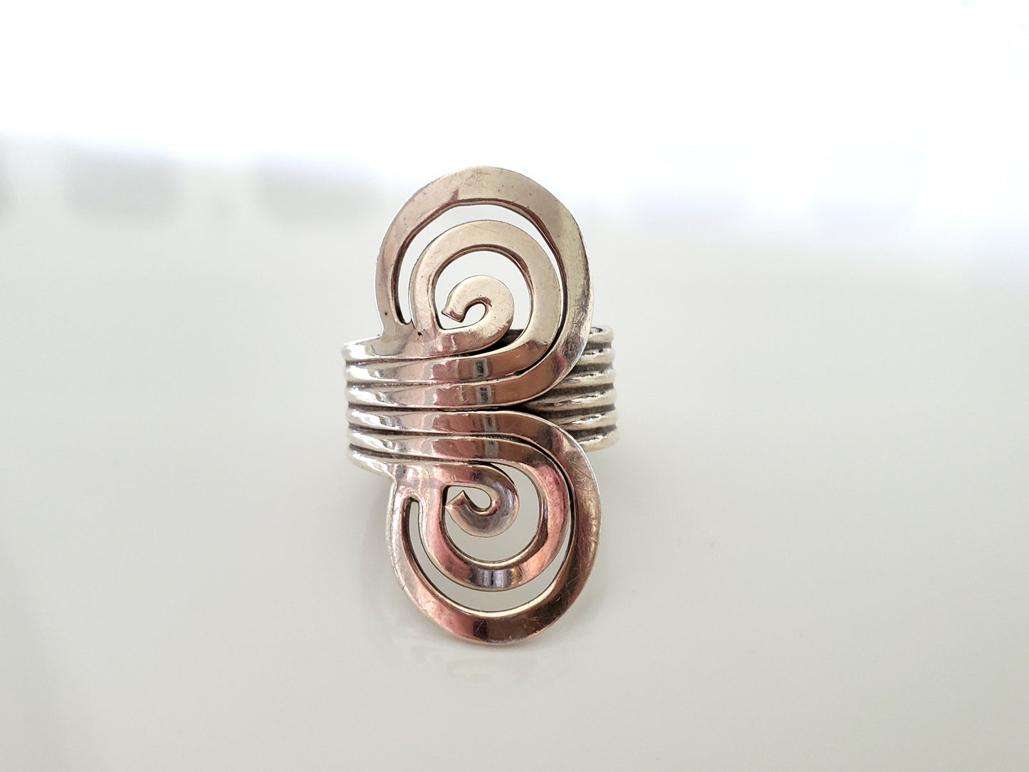 ATI Designer Mexico Sterling Silver 1.25" Swirled Adjustable Estate Ring