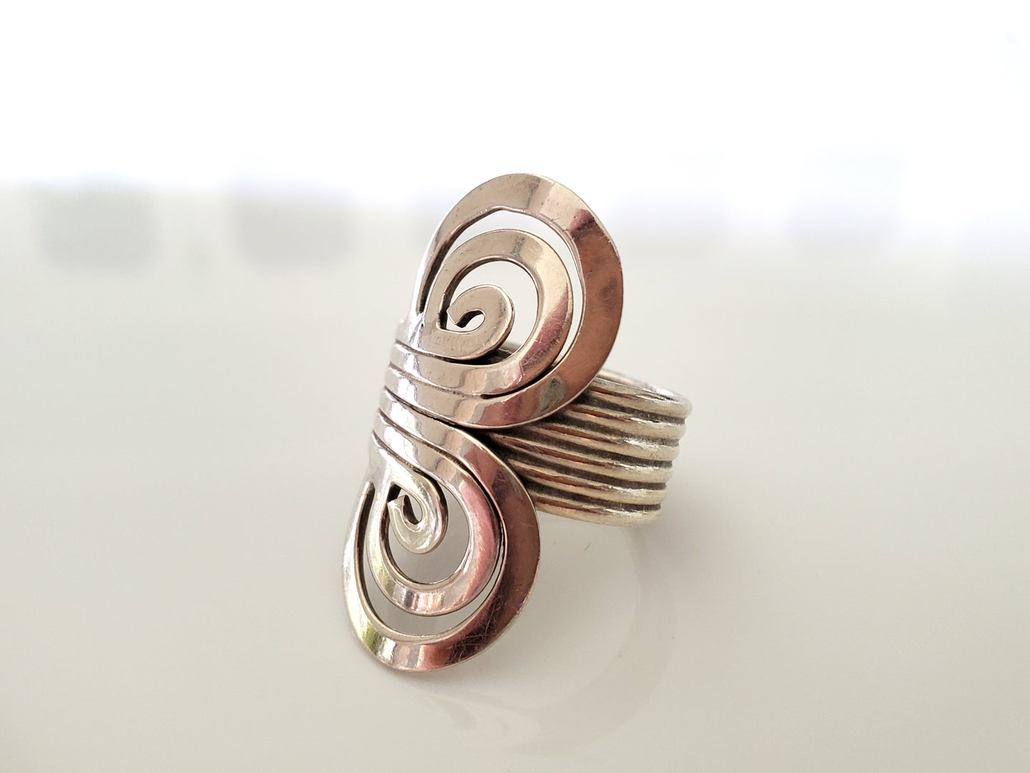 ATI Designer Mexico Sterling Silver 1.25" Swirled Adjustable Estate Ring