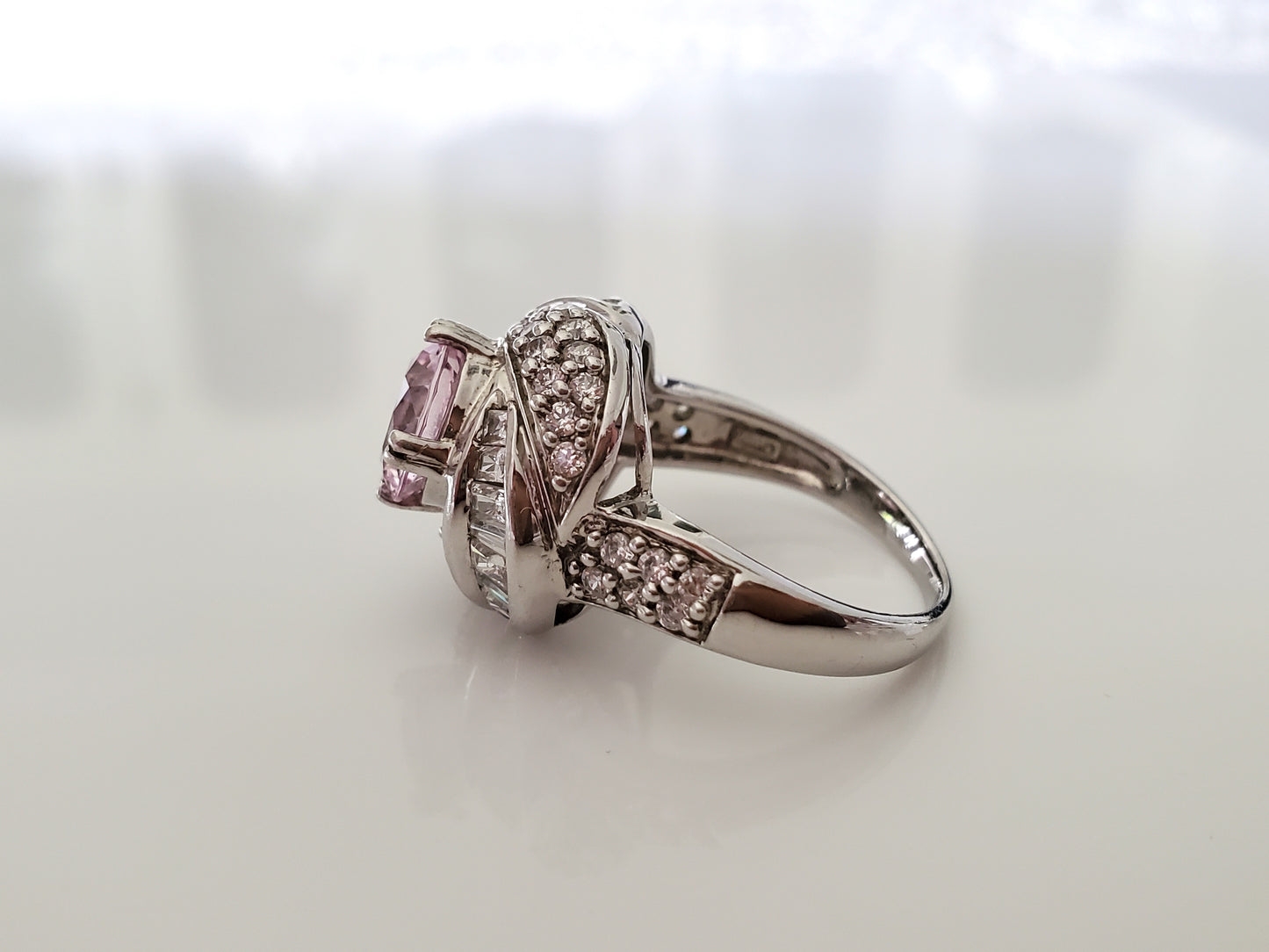 Vintage-Style Round Pink and Clear Halo Sterling Silver Ring