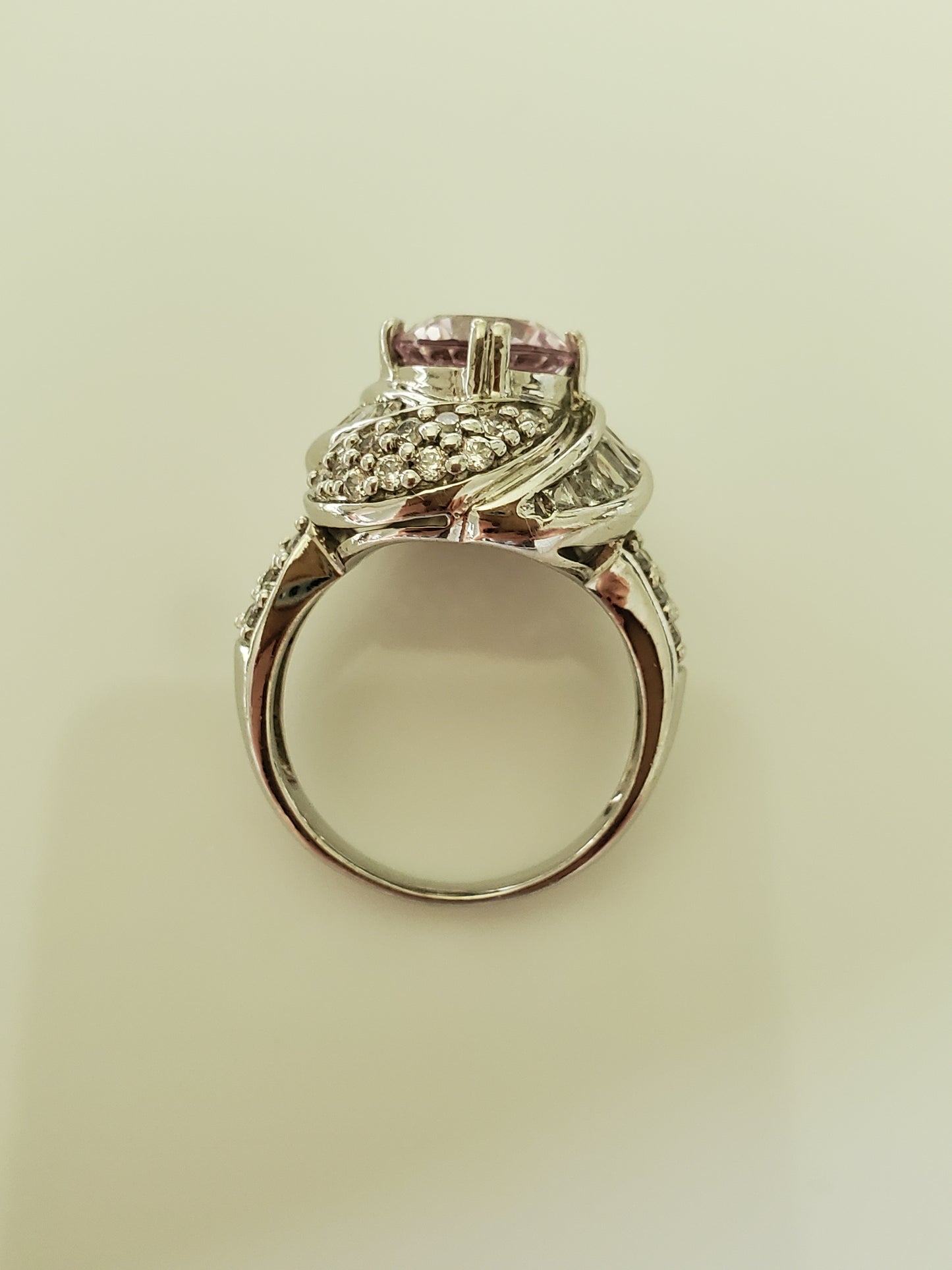 Vintage-Style Round Pink and Clear Halo Sterling Silver Ring