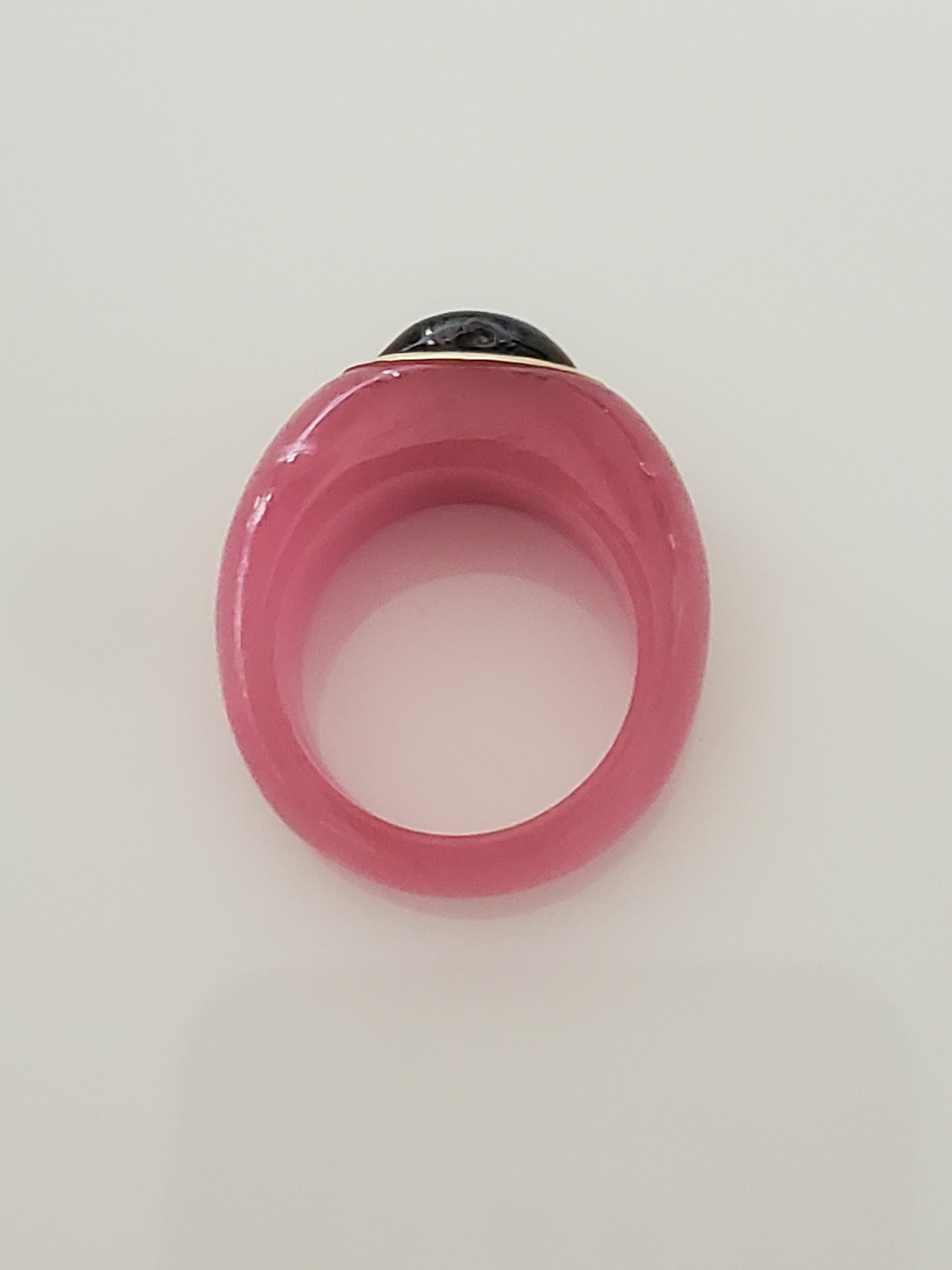 Pink Jade Oval Garnet with 14k Yellow Gold Ring