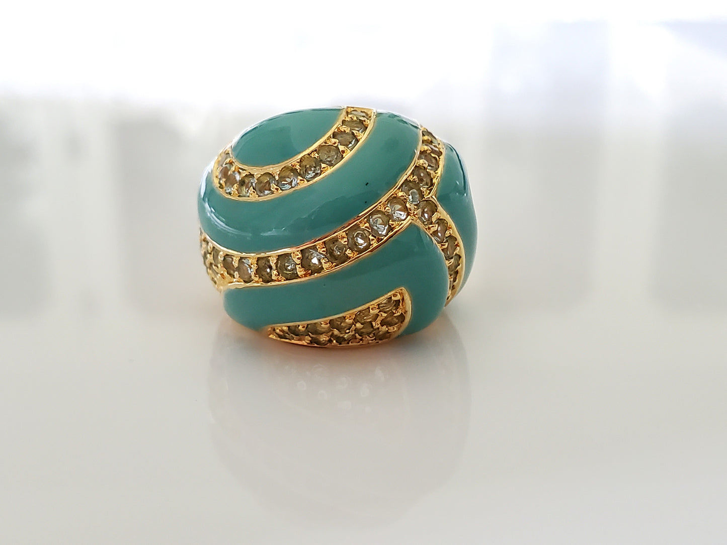 Faux Turquoise and Zircon Sterling Silver Ring