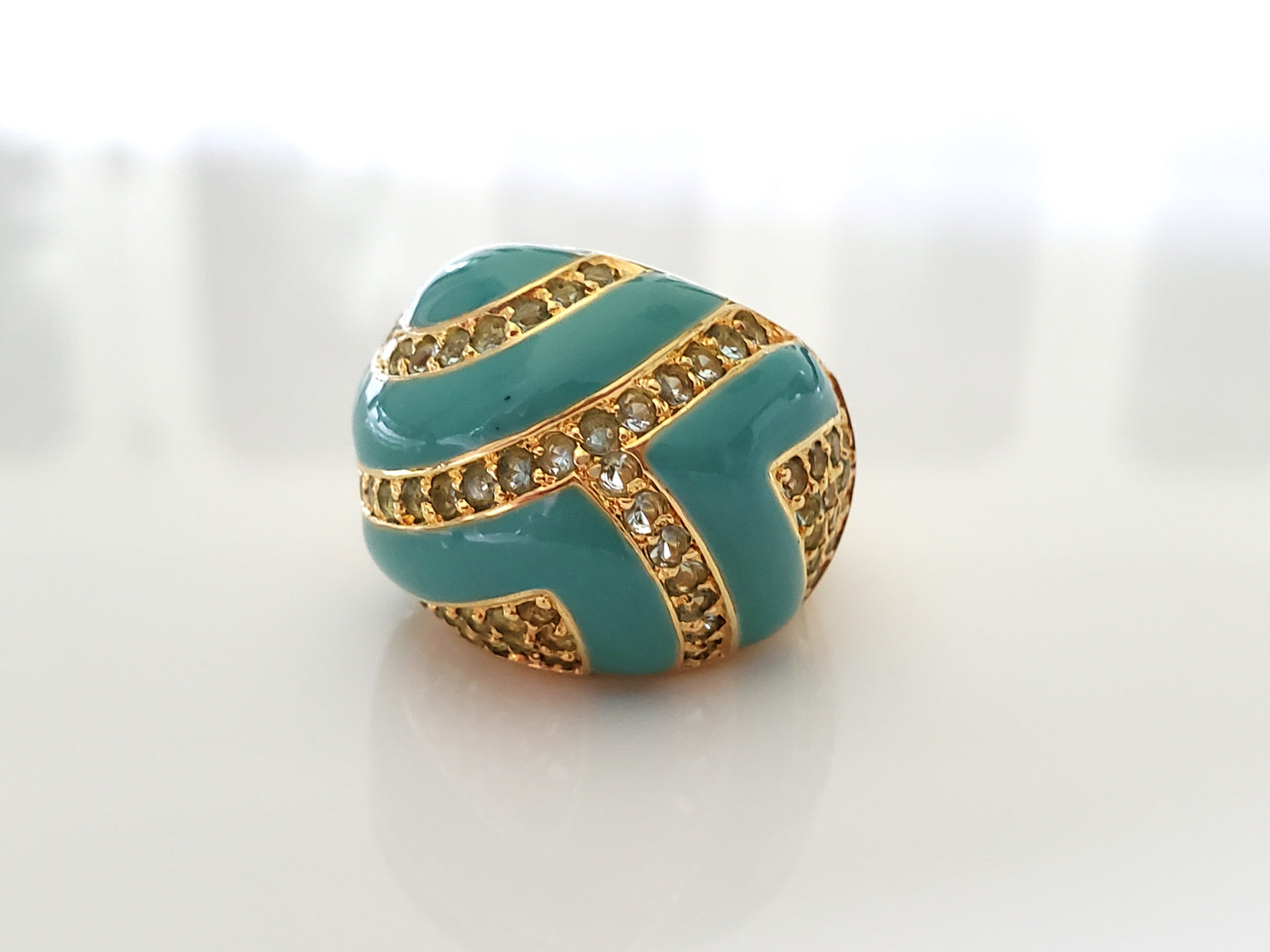 Faux Turquoise and Zircon Sterling Silver Ring