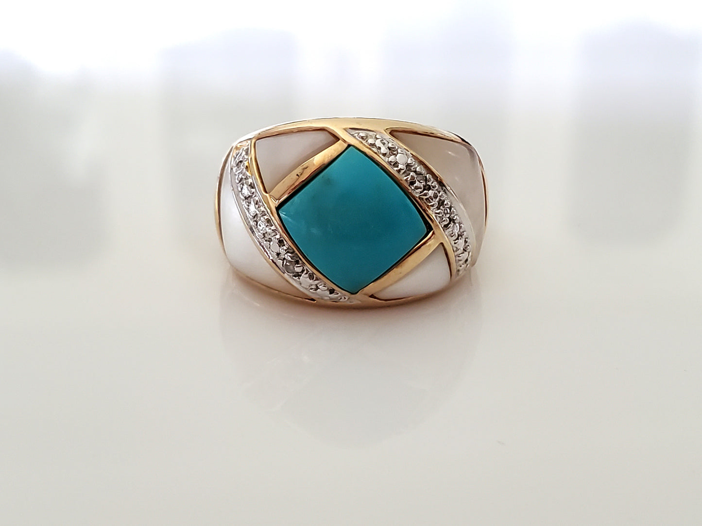 Ross Simon 925 Silver Turquoise & Mother Of Pearl Band Ring