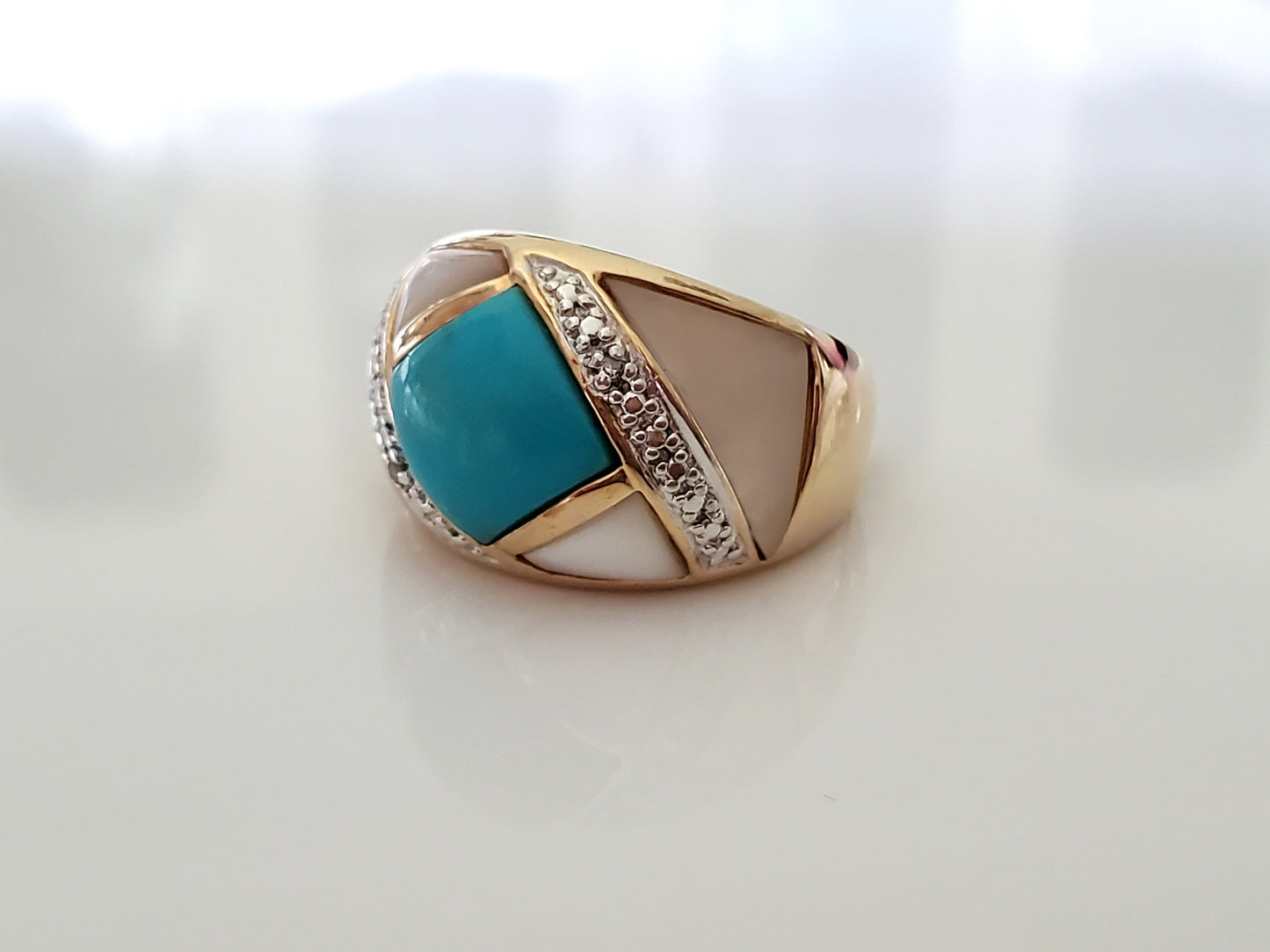 Ross Simon 925 Silver Turquoise & Mother Of Pearl Band Ring