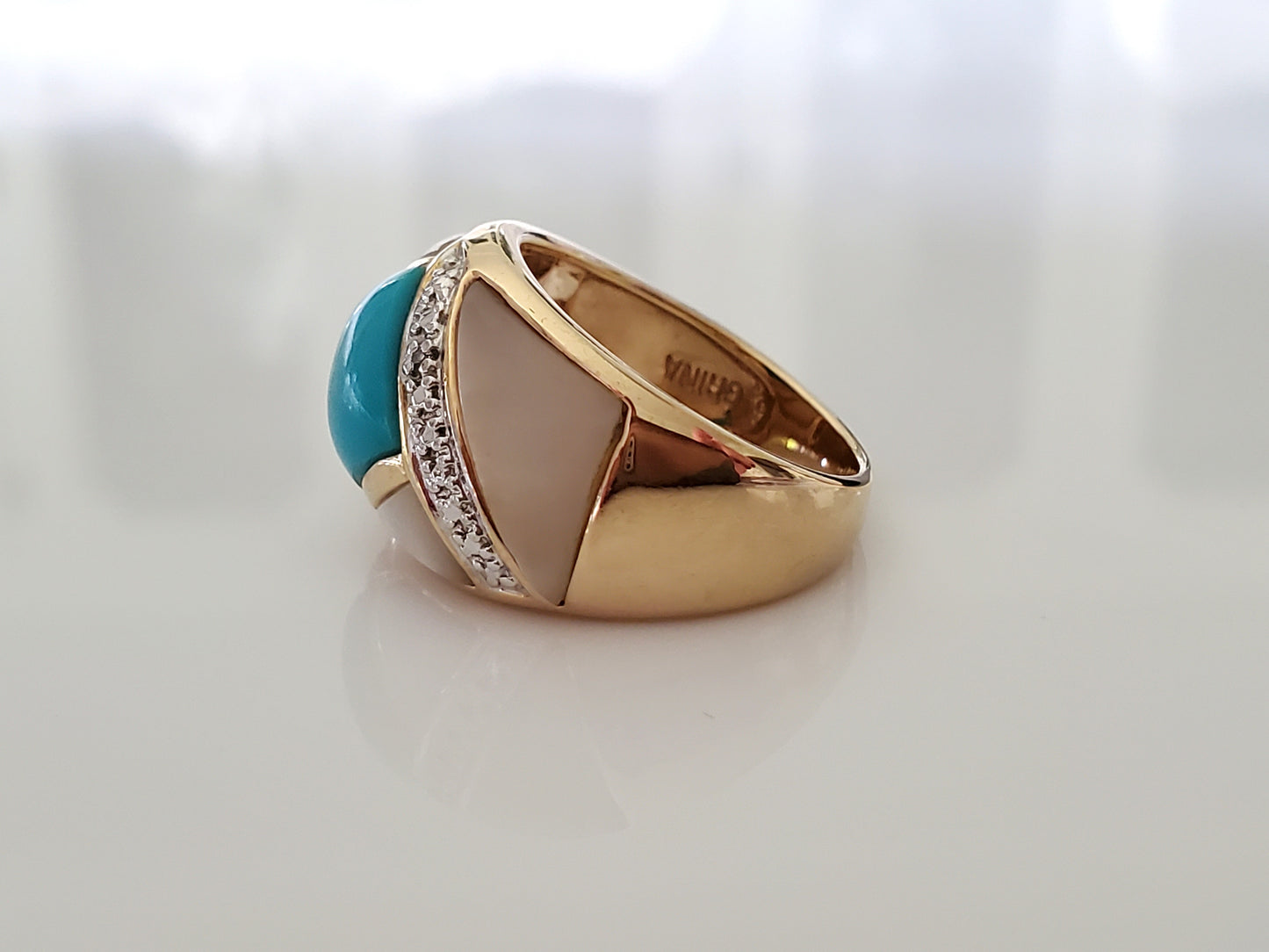 Ross Simon 925 Silver Turquoise & Mother Of Pearl Band Ring