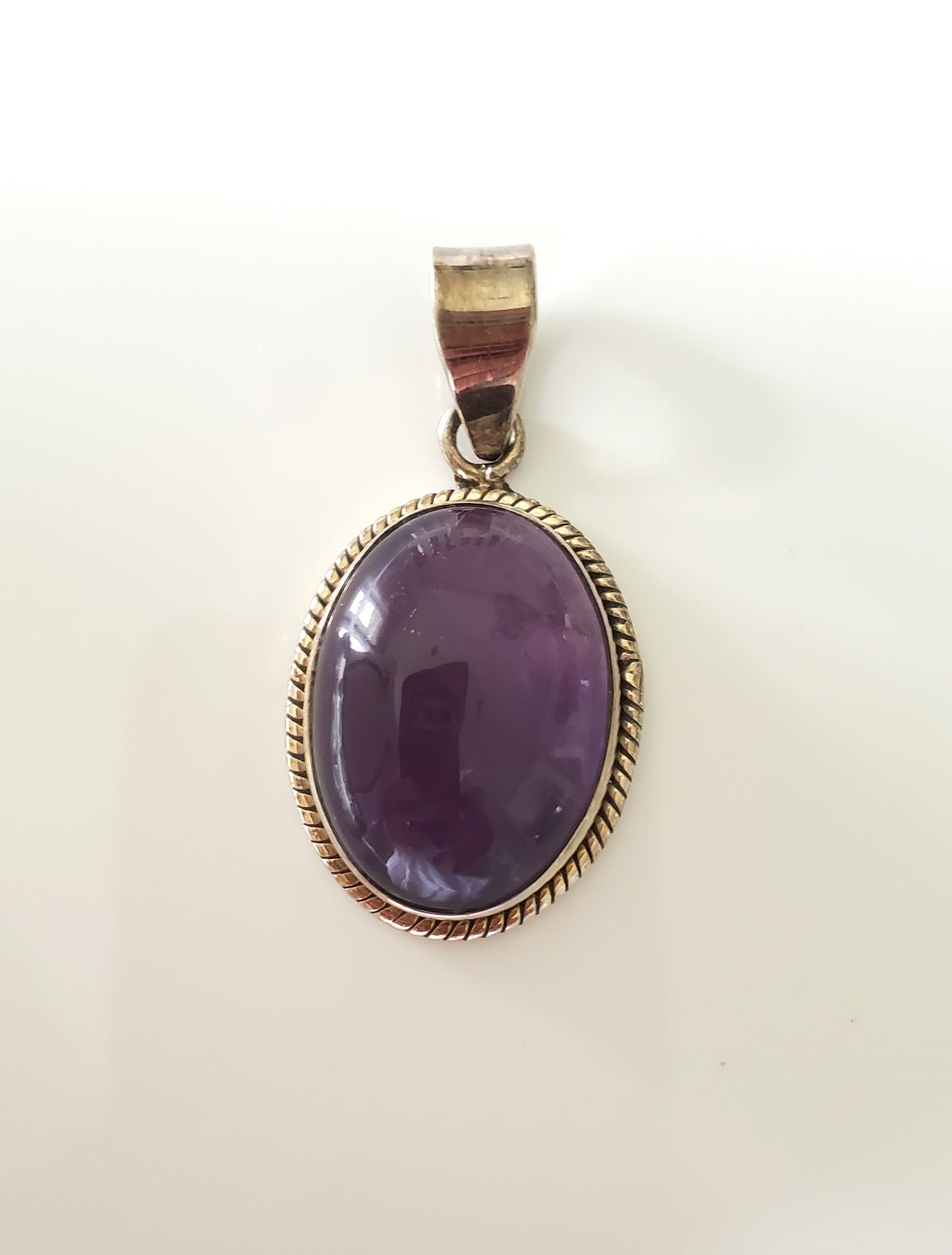 Vintage Sterling Silver Oval Amethyst Carbochan Southwestern Pendant