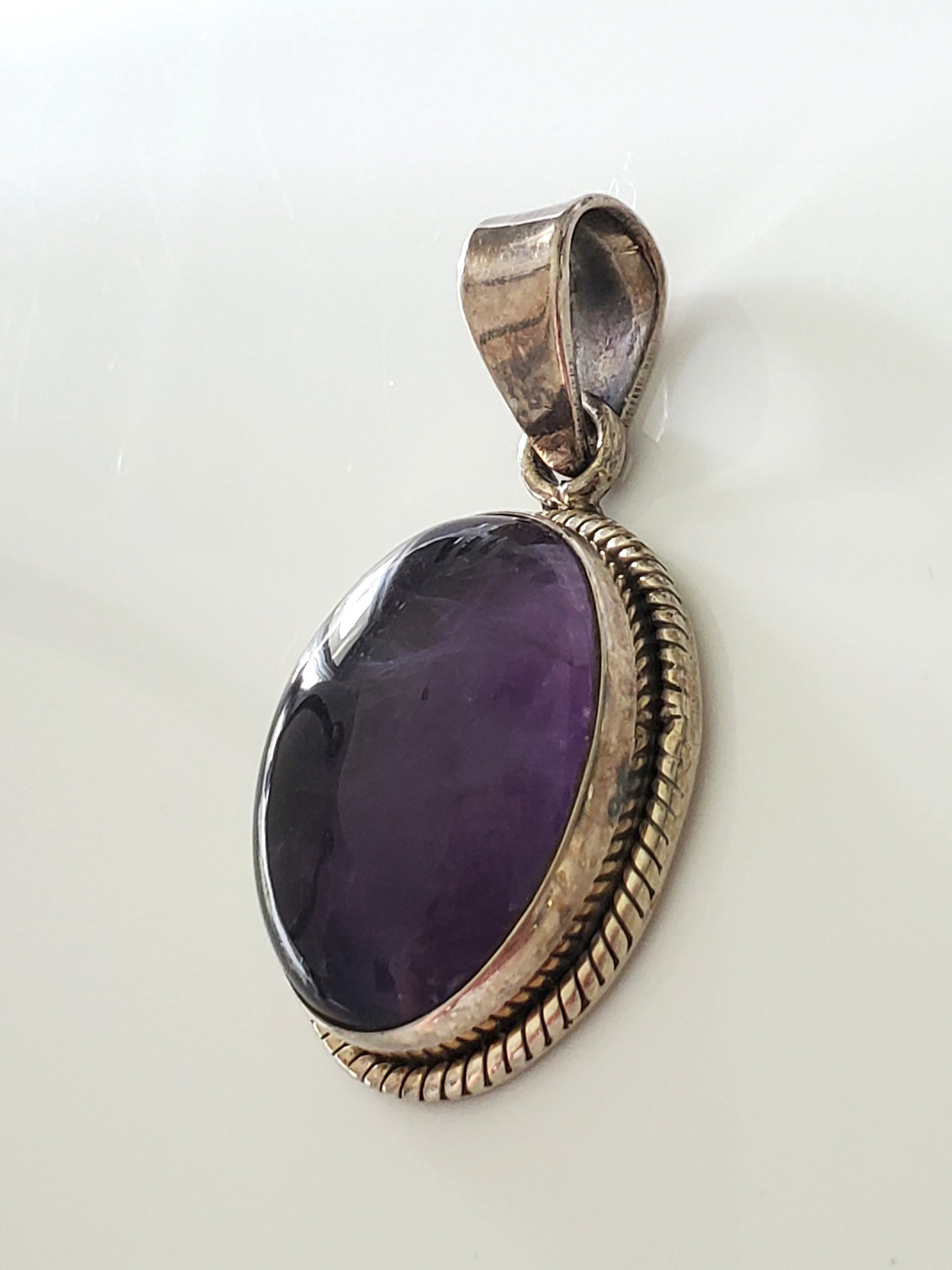 Vintage Sterling Silver Oval Amethyst Carbochan Southwestern Pendant