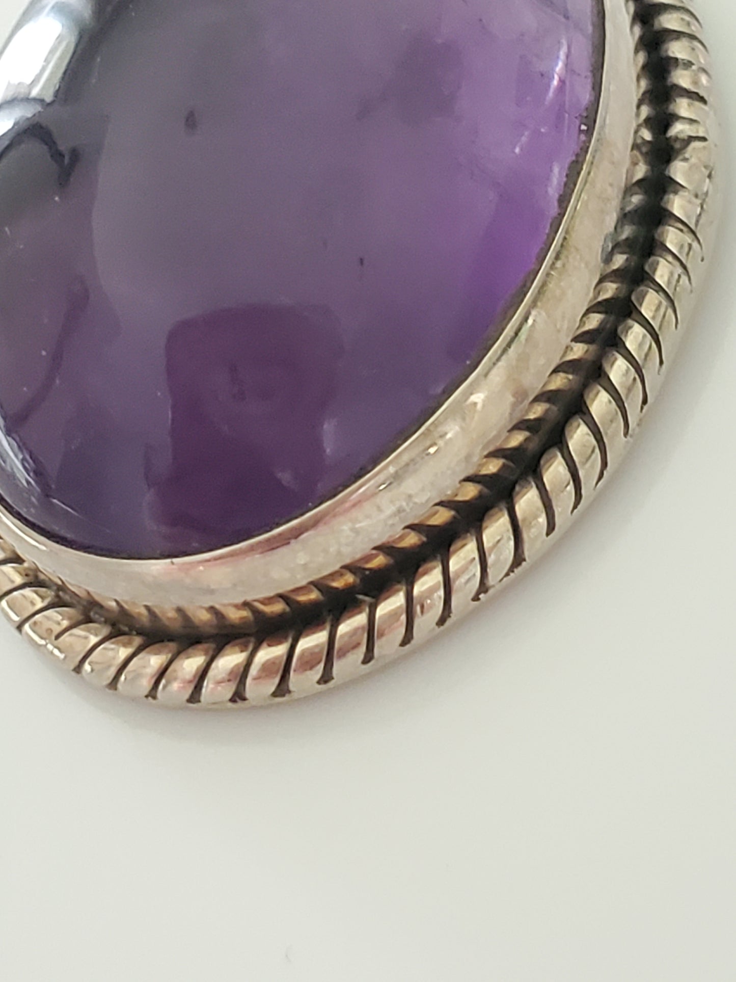 Vintage Sterling Silver Oval Amethyst Carbochan Southwestern Pendant