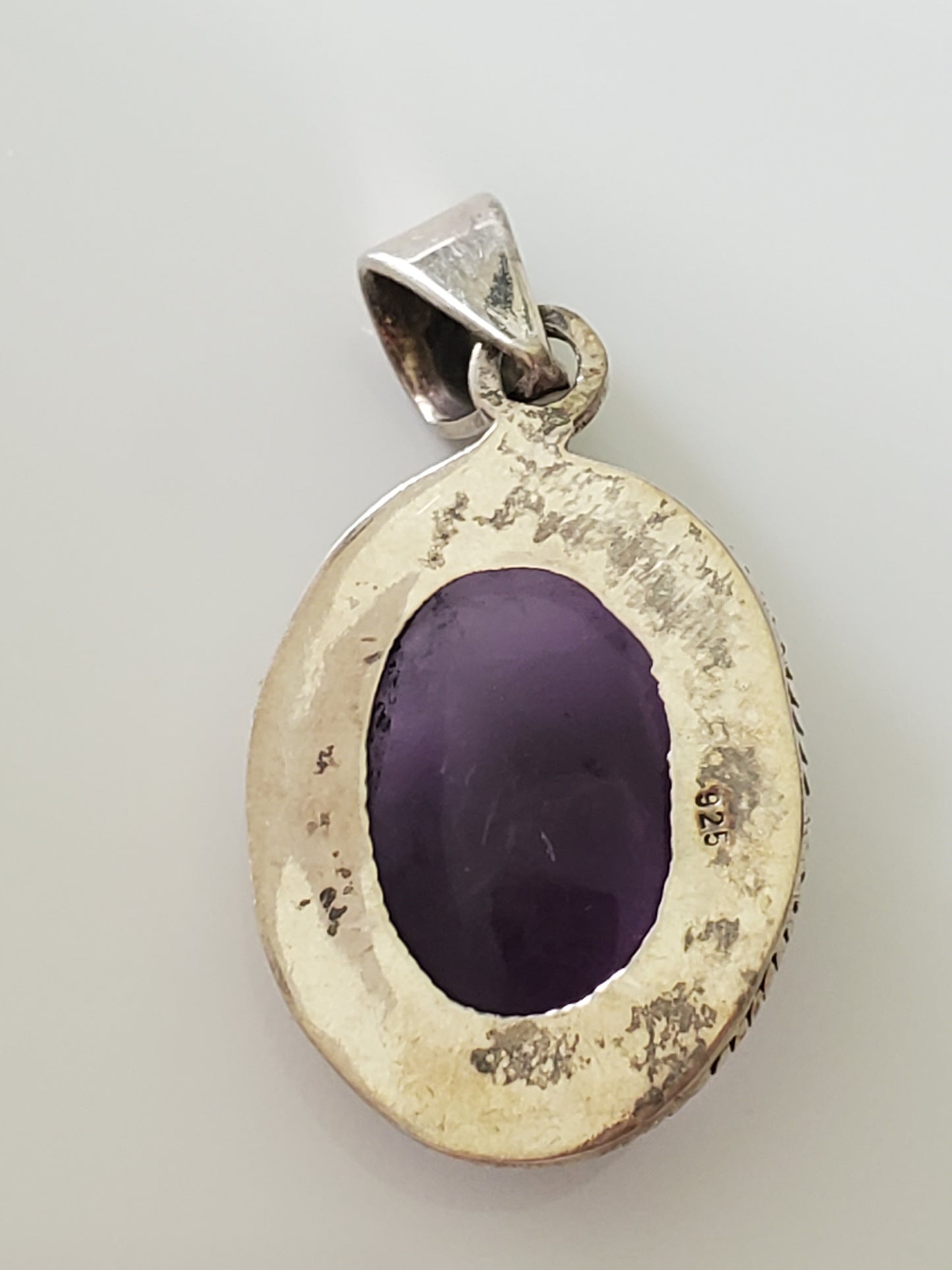 Vintage Sterling Silver Oval Amethyst Carbochan Southwestern Pendant