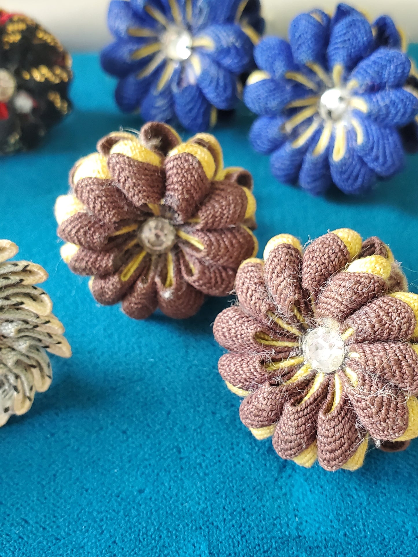 Vintage 1950s Fabric Flower Clip On Earrings – Lot of 4 Pairs