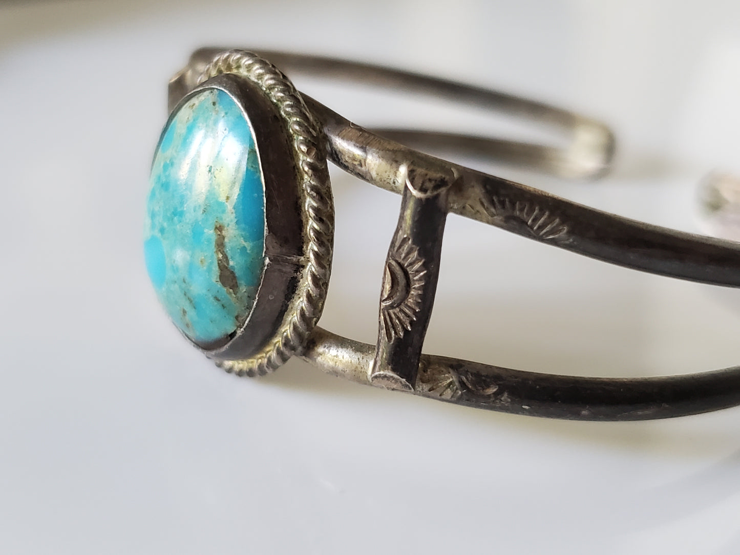 Vintage Round Turquoise Navajo Sterling Silver Child Bracelet Cuff