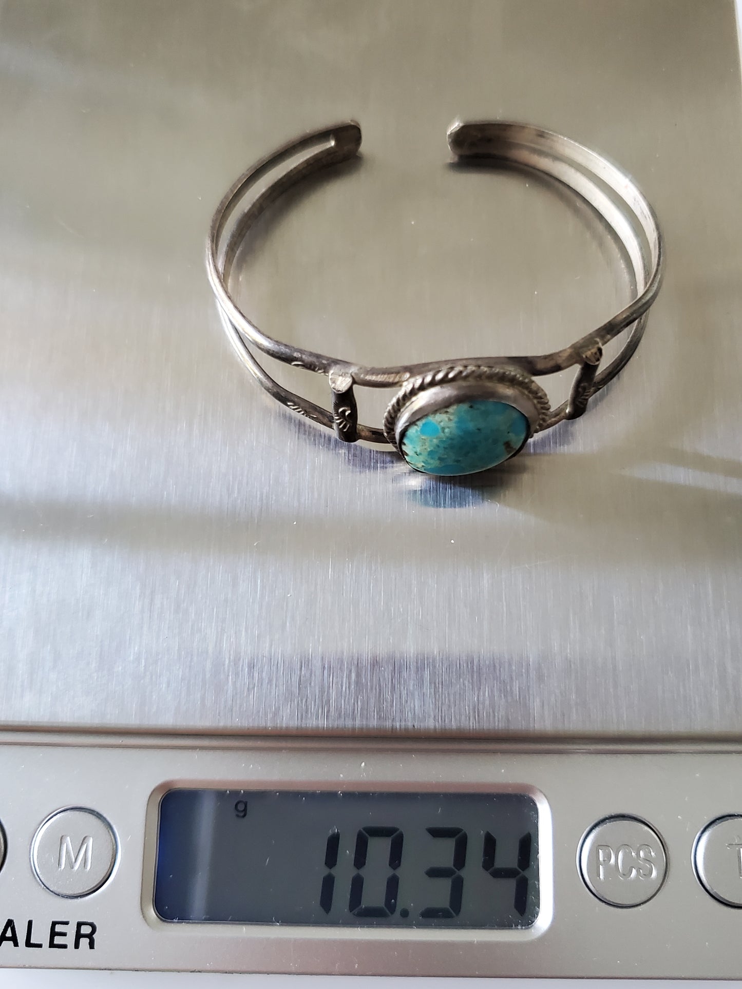 Vintage Round Turquoise Navajo Sterling Silver Child Bracelet Cuff