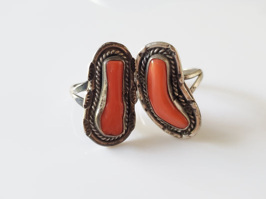 Pair of Vintage Southwestern Sterling Silver Coral Rings