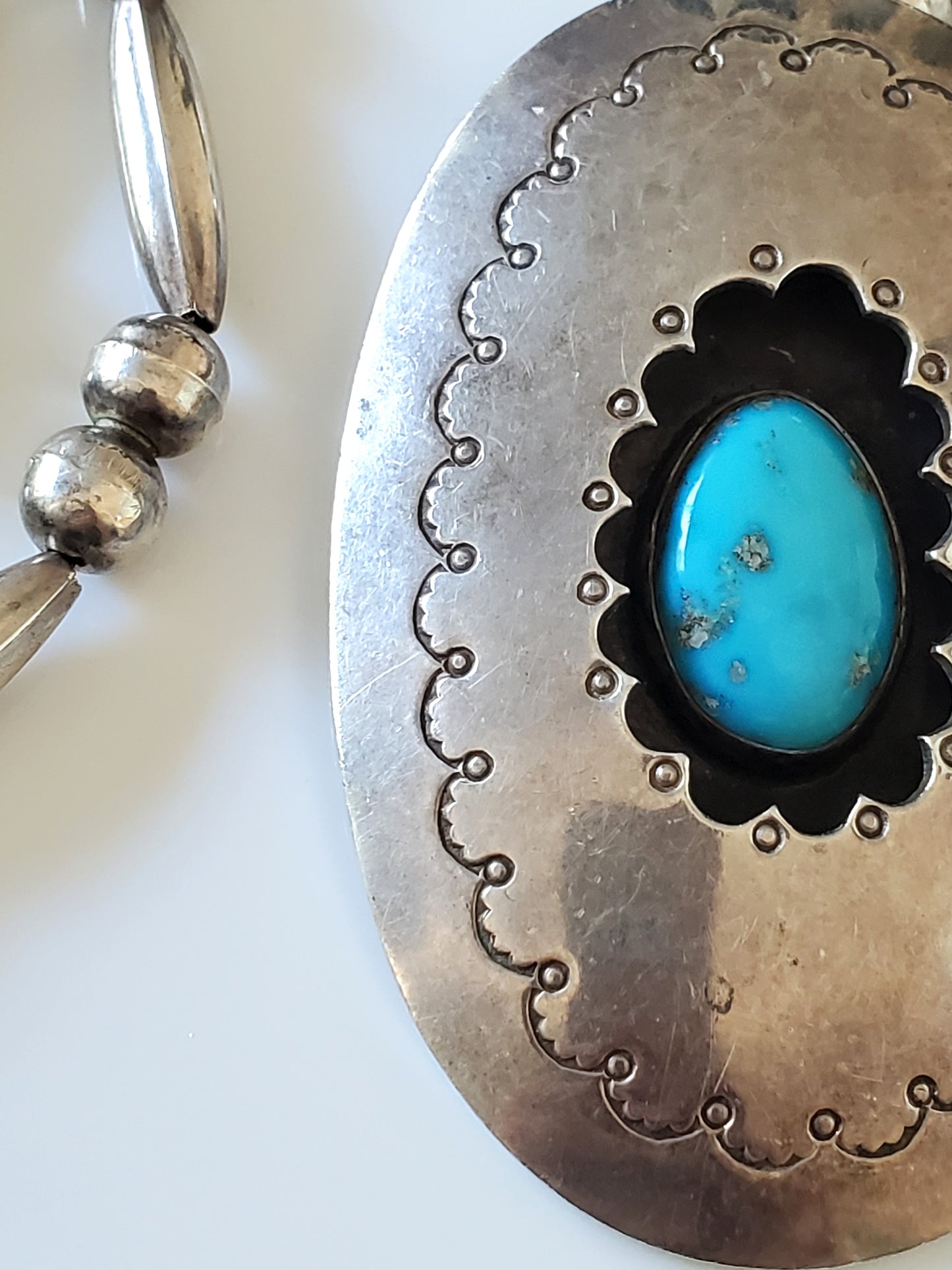 Vintage Mid-Century Navajo Sterling Shadowbox Turquoise Bead Necklace