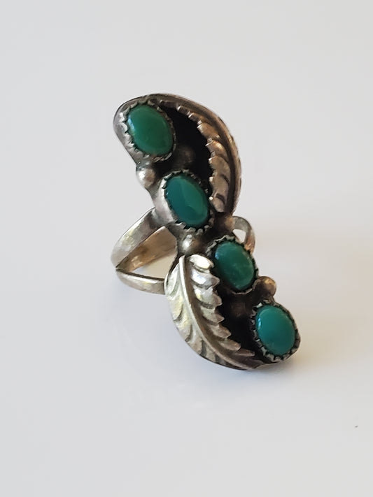 Vintage Turquoise Navette Sterling Silver Ring