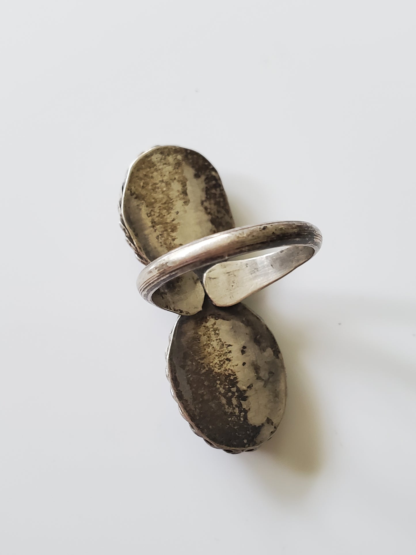 Vintage Sterling Silver Mother of Pearl Two Stone Ring