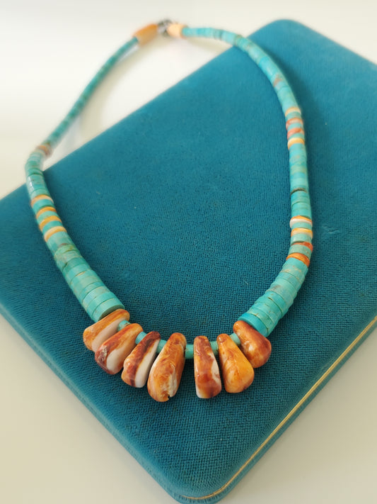 Santo Domingo Kingman Turquoise Heishi Necklace