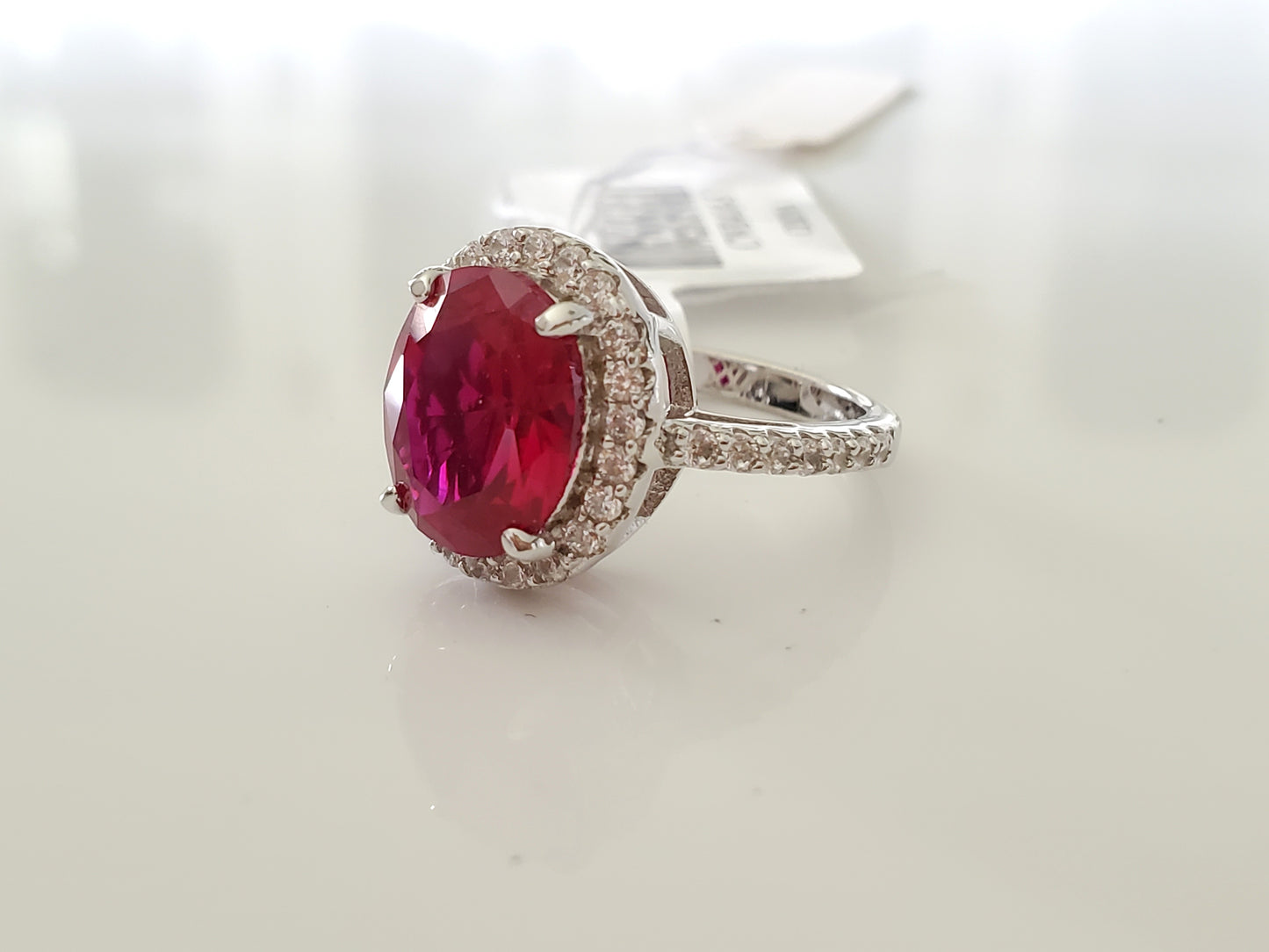 Lab Created Ruby And White Cubic Zirconia Rhodium Over Silver Ring 6.65ctw