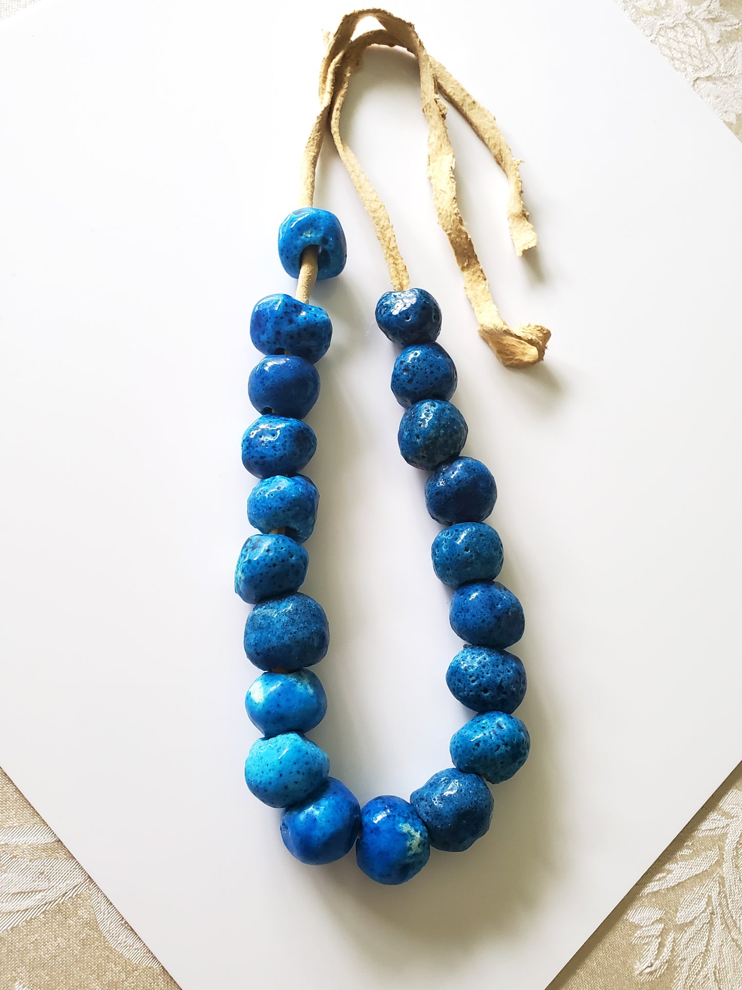 Vintage 1960s Persian Blue Faience Donkey Bead Necklace with matching Screw On Earrings