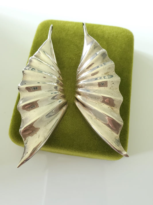 Vintage 925 Sterling Silver Large Wing Earrings