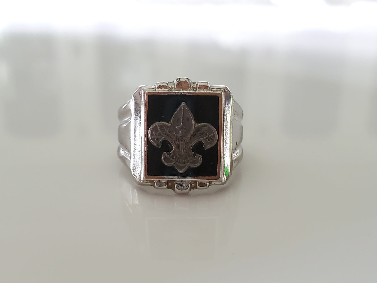 Vintage Sterling Silver and Black Enamel Boy Scout Ring