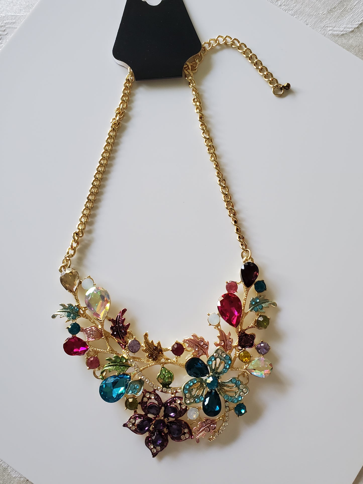 Multicolor Crystal Gold Tone Floral Statement Necklace by JTV