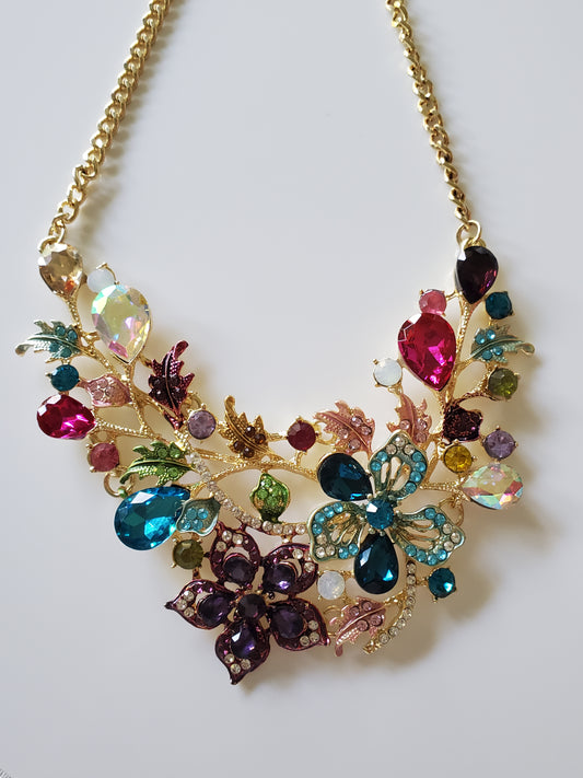 Multicolor Crystal Gold Tone Floral Statement Necklace by JTV