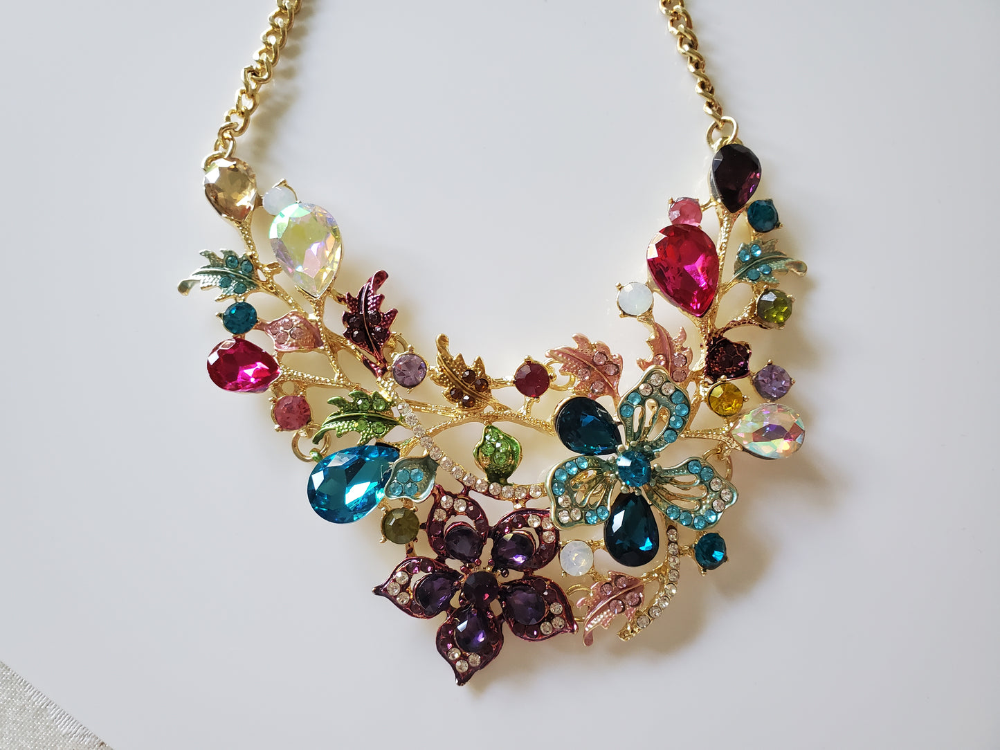 Multicolor Crystal Gold Tone Floral Statement Necklace by JTV