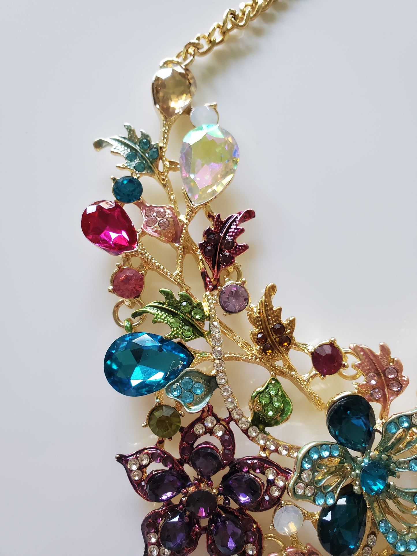 Multicolor Crystal Gold Tone Floral Statement Necklace by JTV