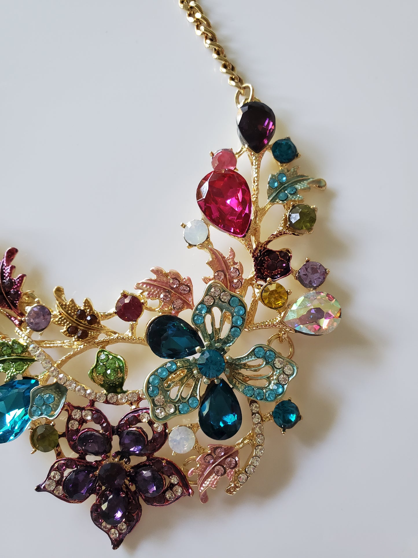 Multicolor Crystal Gold Tone Floral Statement Necklace by JTV