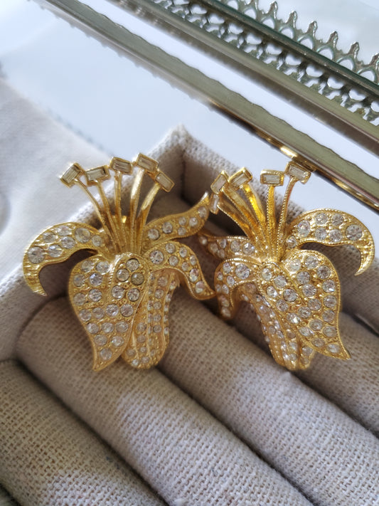 Vintage Mid-Century Astra Designer Rhinestone Clip On Earrings