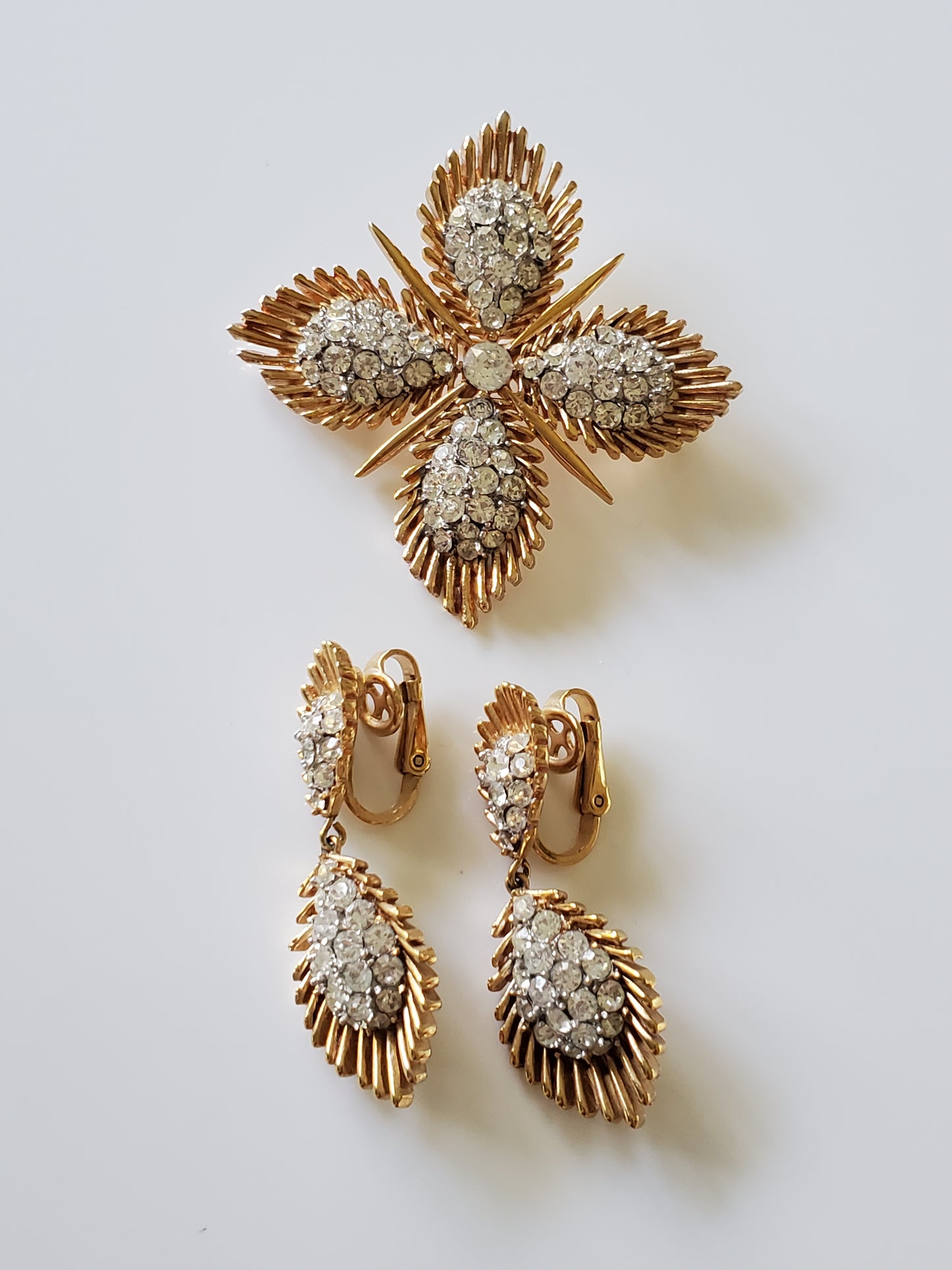 Rare Crown Trifari Maltese Brooch and Earring Set