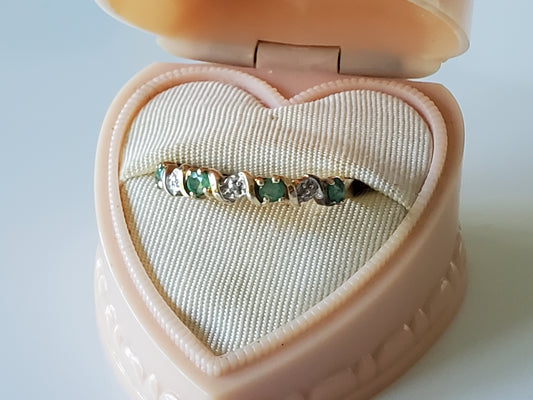 10K Gold - Vintage Emerald and Diamond Ring Band