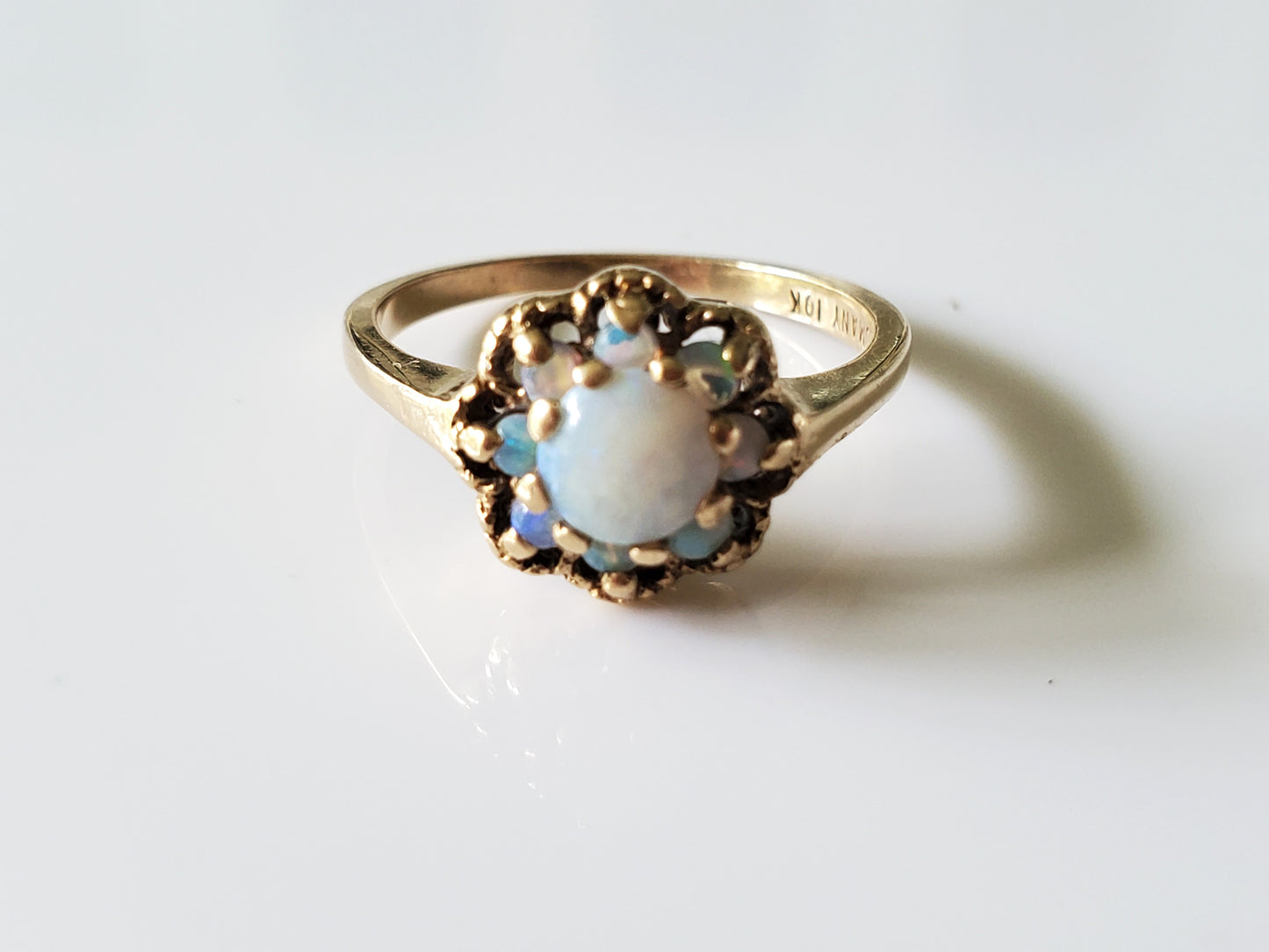 Vintage 10K Gold Romany Opal Halo Ring