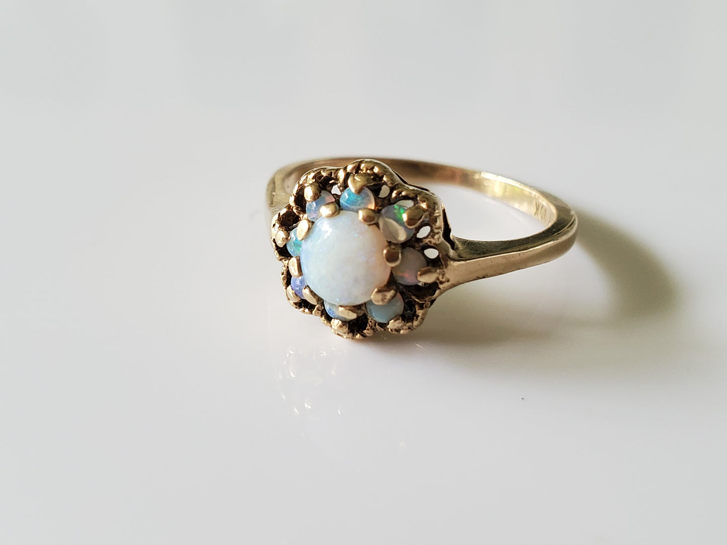 Vintage 10K Gold Romany Opal Halo Ring