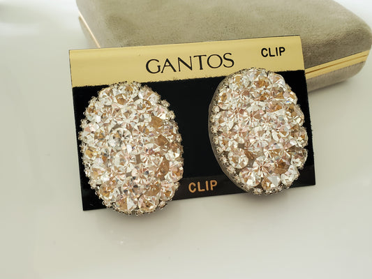 Vintage Chunky Rhinestone Clip-On Earrings