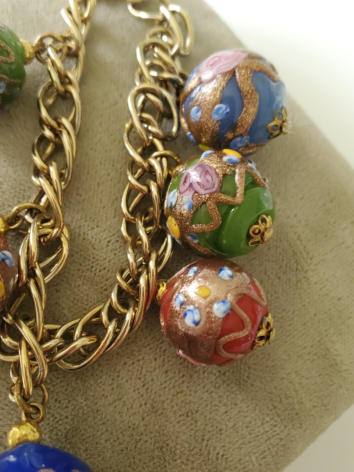 Vintage Wedding Cake Venetian Art Glass Bead Charm Bracelet